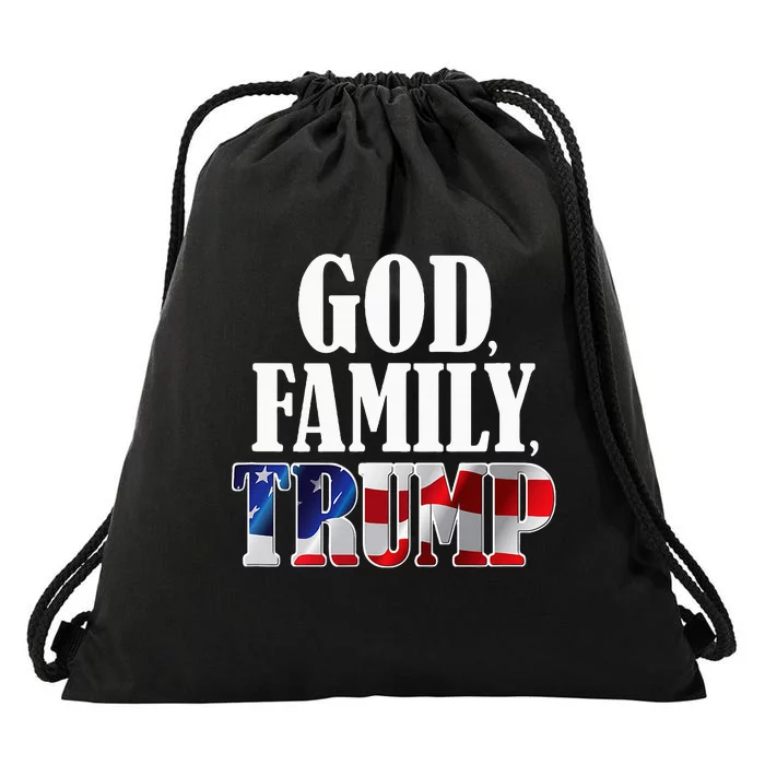 God Family Trump Christian Supporter Voter Gift America Flag Drawstring Bag