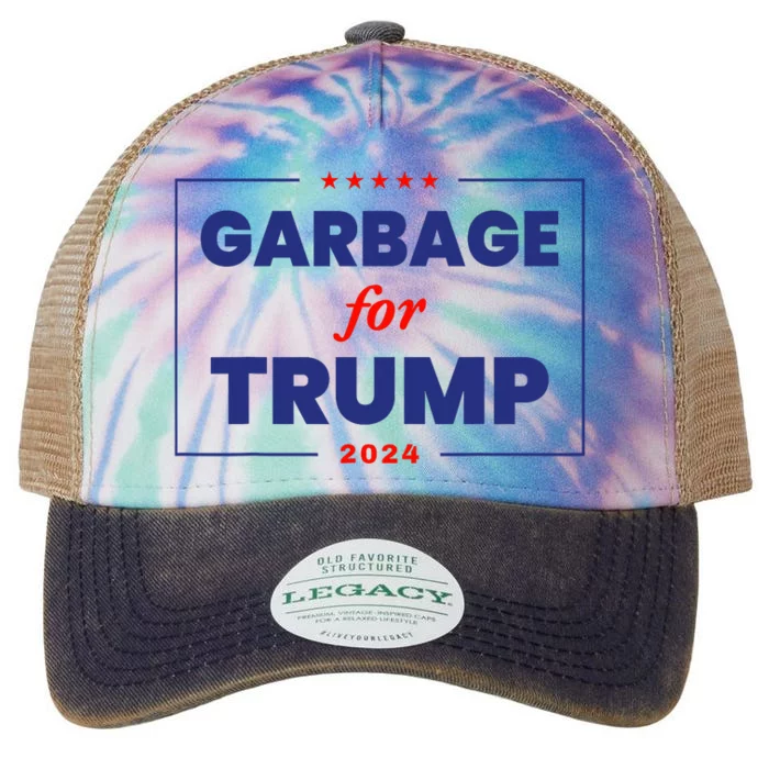 Garbage For Trump 2024 Funny Trump Supporter Legacy Tie Dye Trucker Hat