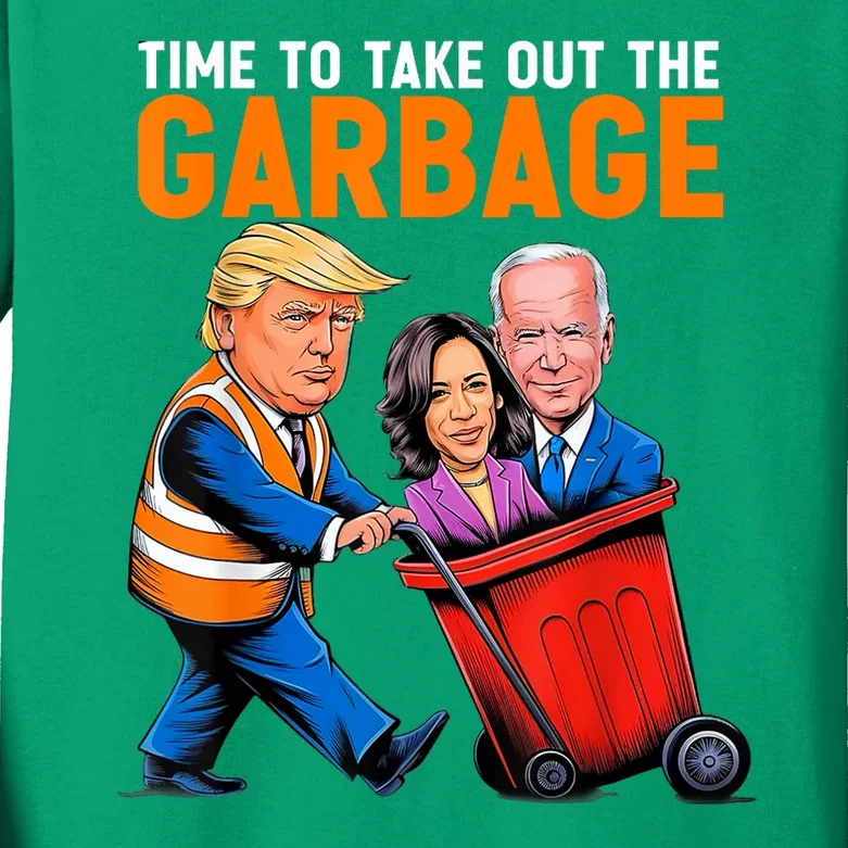 Garbage For Trump 2024 Funny Time To Take Out Garbage Biden Kids Long Sleeve Shirt