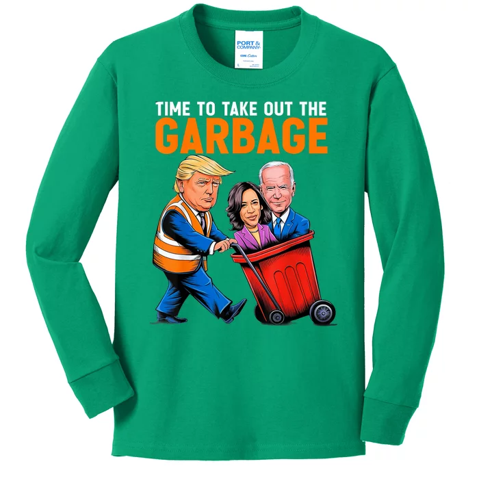 Garbage For Trump 2024 Funny Time To Take Out Garbage Biden Kids Long Sleeve Shirt