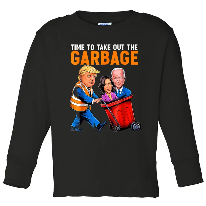 Garbage For Trump 2024 Funny Time To Take Out Garbage Biden Toddler Long Sleeve Shirt