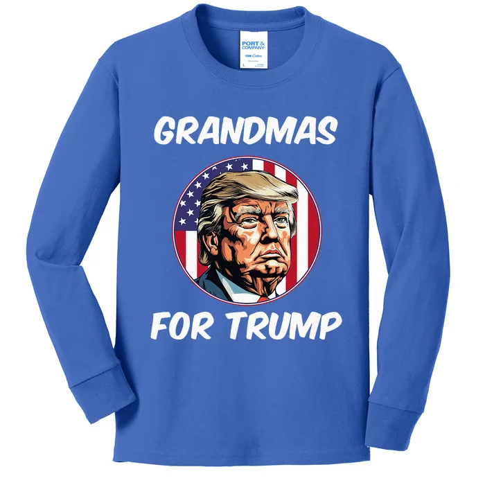 Grandmas For Trump American Flag Kids Long Sleeve Shirt