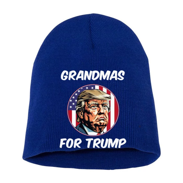 Grandmas For Trump American Flag Short Acrylic Beanie