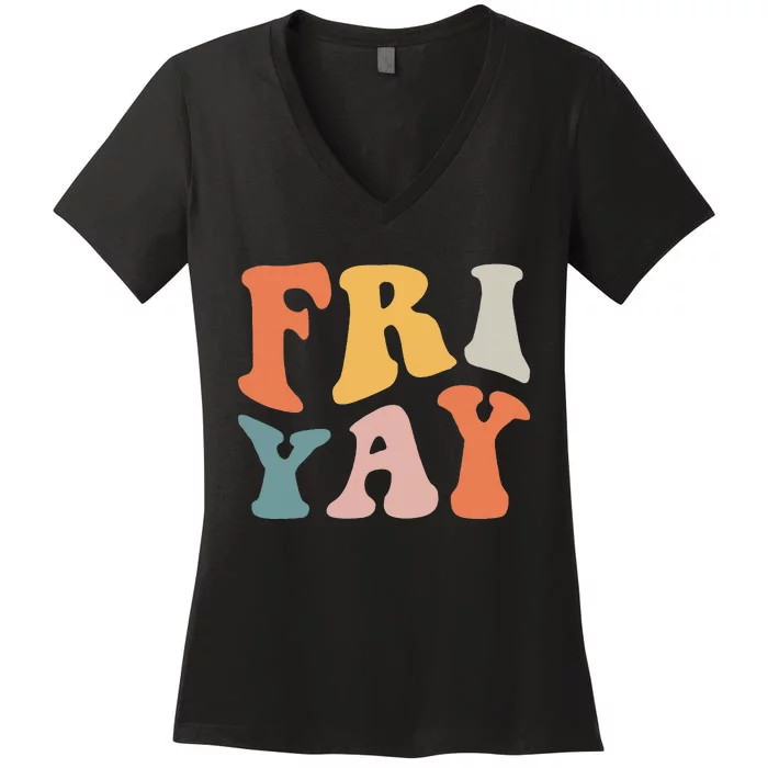 Groovy FriYay! Teachers Weekend Day Of The Week Teachers Women's V-Neck T-Shirt