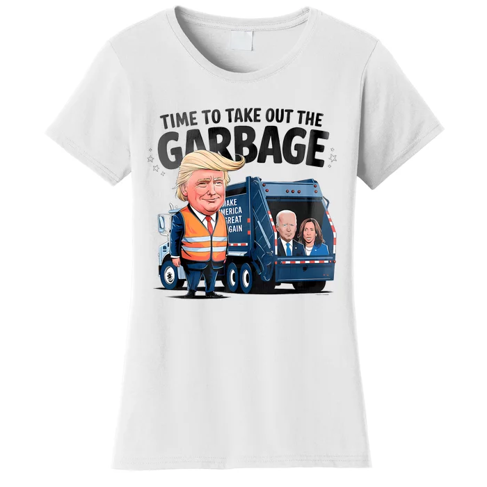 Garbage For Trump 2024 Funny Time To Take Out Garbage Biden Women's T-Shirt