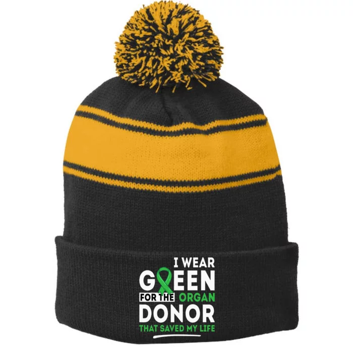 Green For The Organ Donor Transplant Kidney Liver Surgery Stripe Pom Pom Beanie