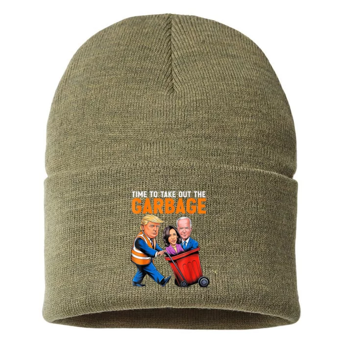 Garbage For Trump 2024 Funny Time To Take Out Garbage Biden Sustainable Knit Beanie