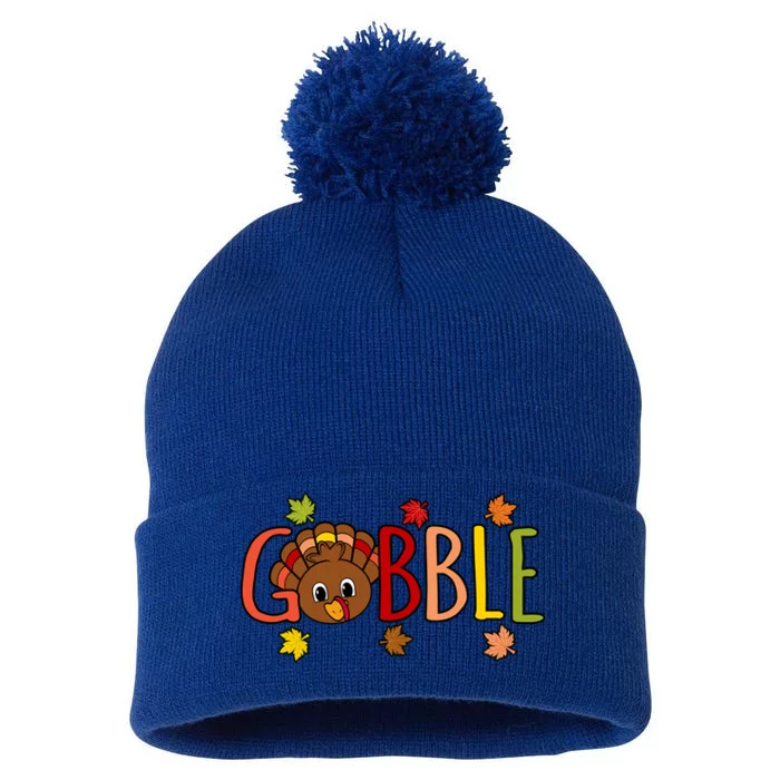 Gobble Funny Turkey Thanksgiving Family Graphic Gift Pom Pom 12in Knit Beanie