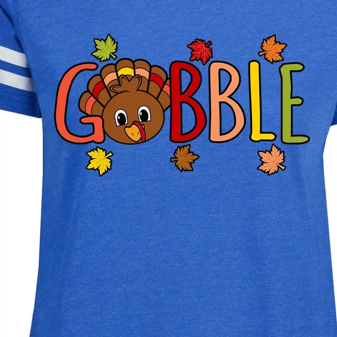 Gobble Funny Turkey Thanksgiving Family Graphic Gift Enza Ladies Jersey Football T-Shirt