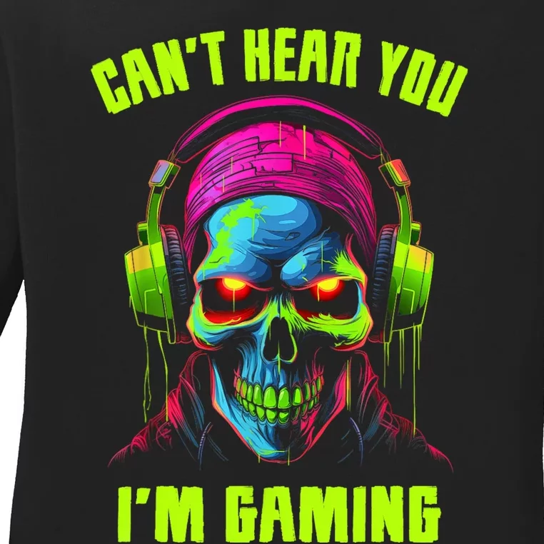 Gamer For Teens Video Gaming Funny Skull Ladies Long Sleeve Shirt