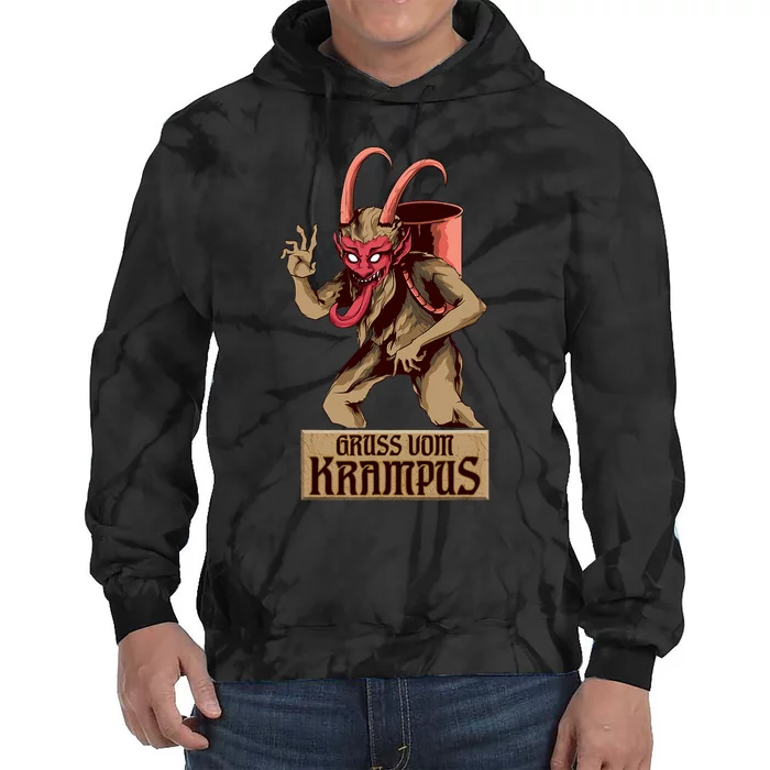 Greetings From The Krampus Evil Frohe Krampus Christmas Demon Tie Dye Hoodie