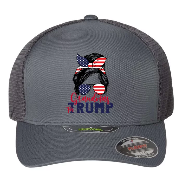 Grandmas For Trump Messy Bun Trump 2024 American Flag Great Gift Flexfit Unipanel Trucker Cap