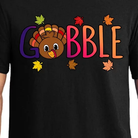 Gobble Funny Turkey Thanksgiving Family Graphic Gift Pajama Set