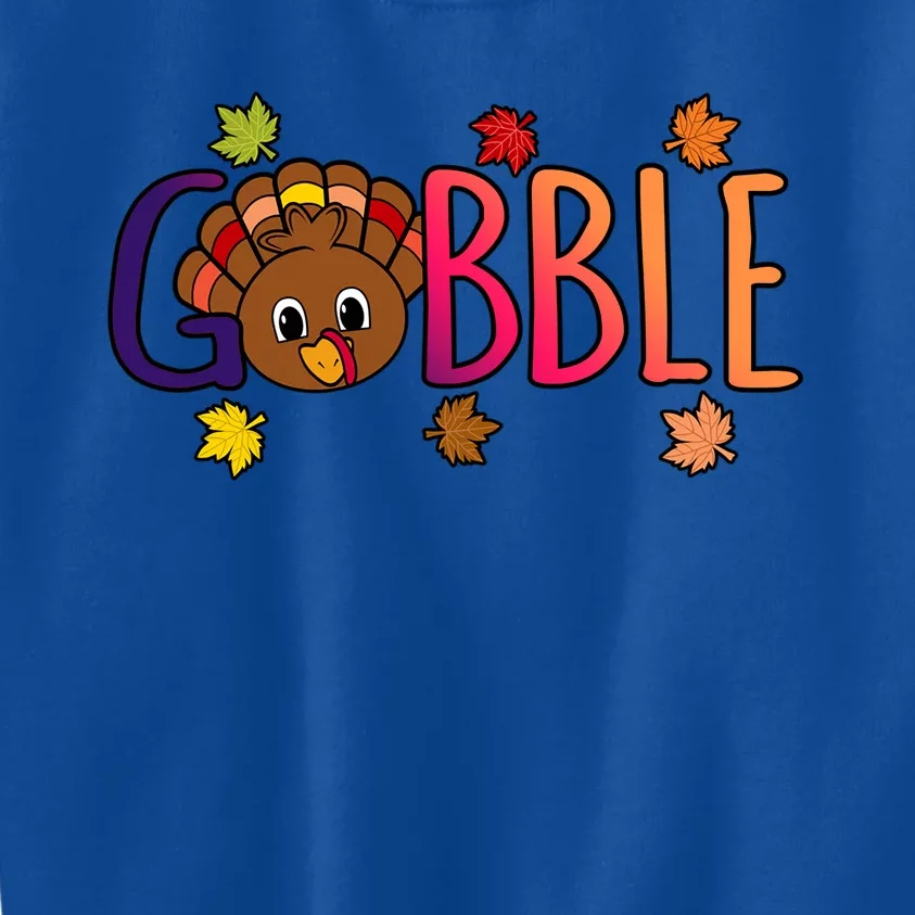 Gobble Funny Turkey Thanksgiving Family Graphic Gift Kids Sweatshirt