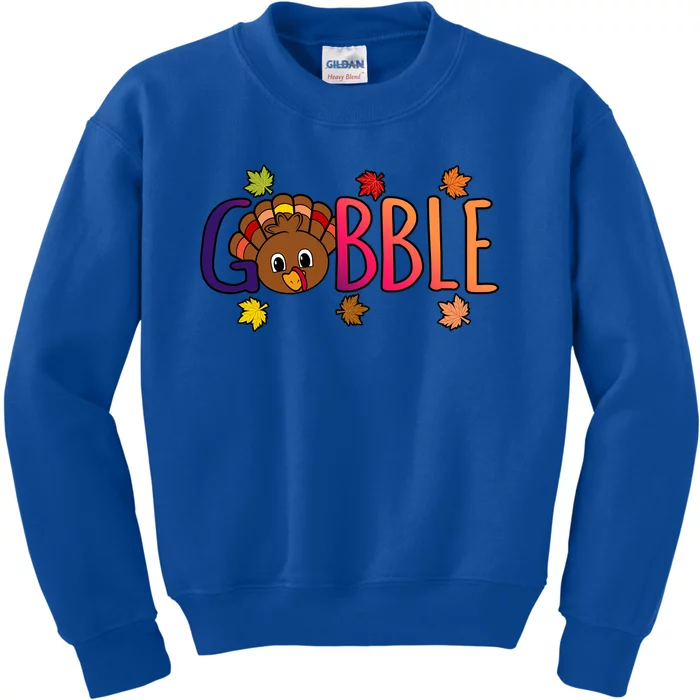 Gobble Funny Turkey Thanksgiving Family Graphic Gift Kids Sweatshirt