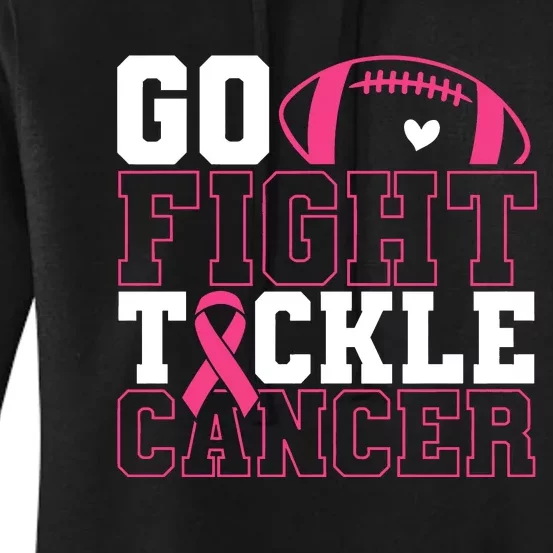 Go Fight Tackle Cancer Football Breast Cancer Awareness Women's Pullover Hoodie