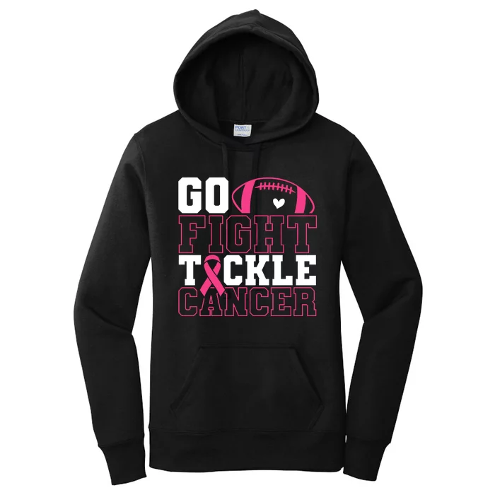 Go Fight Tackle Cancer Football Breast Cancer Awareness Women's Pullover Hoodie