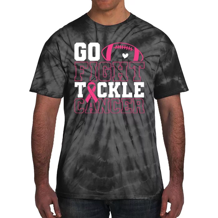 Go Fight Tackle Cancer Football Breast Cancer Awareness Tie-Dye T-Shirt