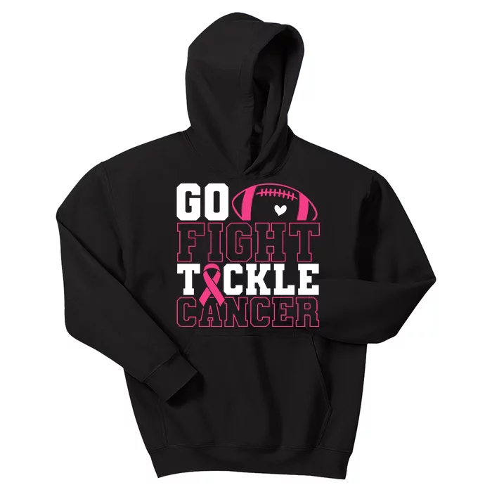 Go Fight Tackle Cancer Football Breast Cancer Awareness Kids Hoodie