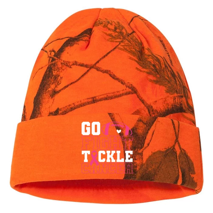 Go Fight Tackle Cancer Football Breast Cancer Awareness Kati - 12in Camo Beanie