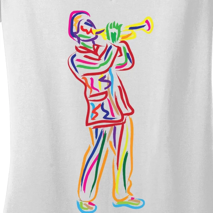 Gifts For Trumpeter Jazz Music Musician Trumpet Women's V-Neck T-Shirt