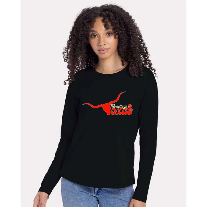 Greetings From Texas Longhorn Logo Womens Cotton Relaxed Long Sleeve T-Shirt