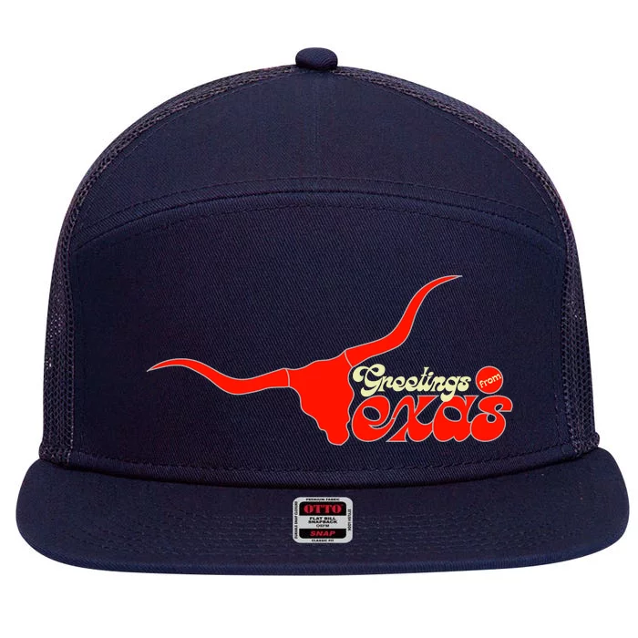 Greetings From Texas Longhorn Logo 7 Panel Mesh Trucker Snapback Hat