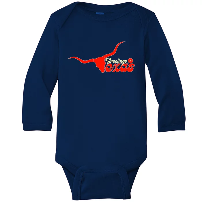 Greetings From Texas Longhorn Logo Baby Long Sleeve Bodysuit