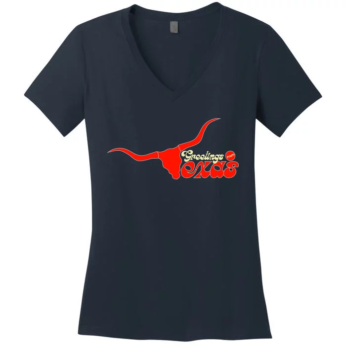 Greetings From Texas Longhorn Logo Women's V-Neck T-Shirt