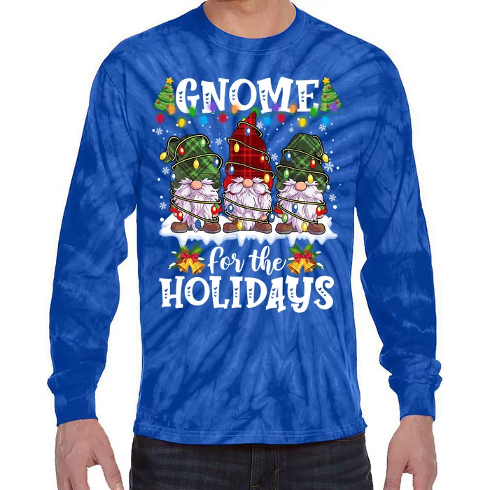 Gnome For The Holidays Red Green 3 Gnomes Christmas Xmas Gift Tie-Dye Long Sleeve Shirt