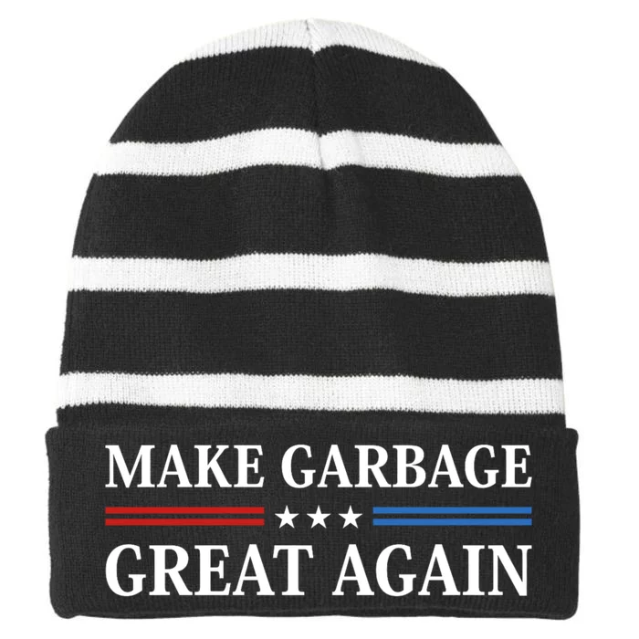 Garbage For Trump Make American Garbage Great Again 2024 Striped Beanie with Solid Band