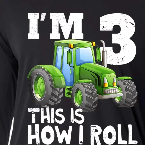 Green Farm Tractor 3rd Birthday Party Gifts 3 Year Old Cooling Performance Long Sleeve Crew