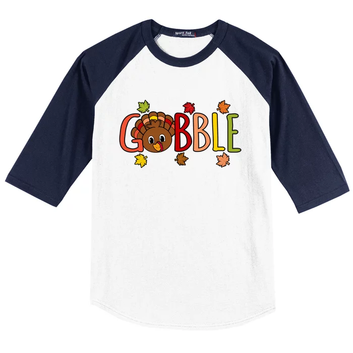 Gobble Funny Turkey Thanksgiving Family Graphic Gift Baseball Sleeve Shirt