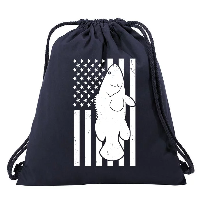 Grouper Fishing USA Flag Drawstring Bag