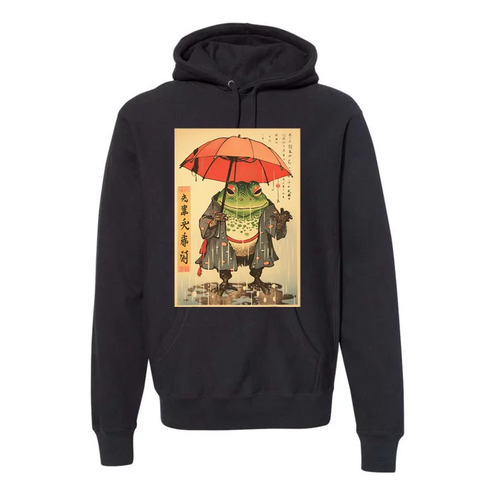 Grumpy Frog Unimpressed Toad Vintage Japanese Aesthetic Premium Hoodie