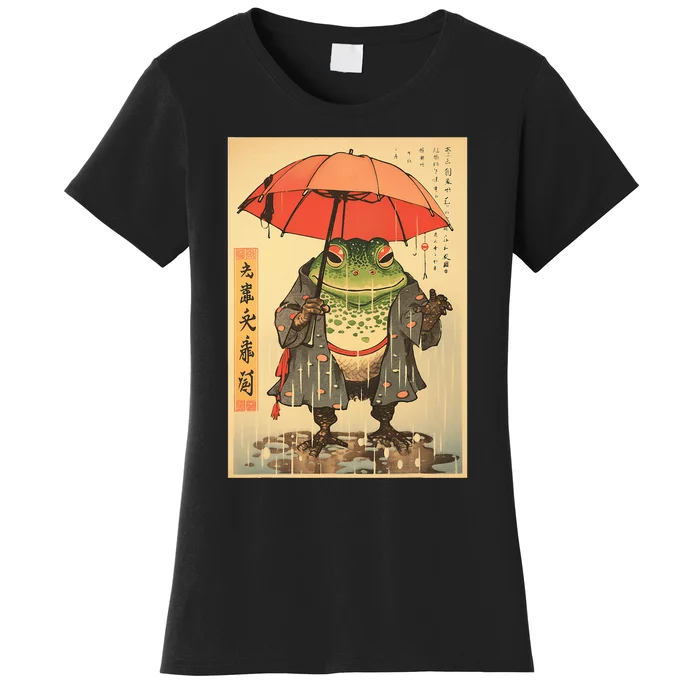 Grumpy Frog Unimpressed Toad Vintage Japanese Aesthetic Women's T-Shirt