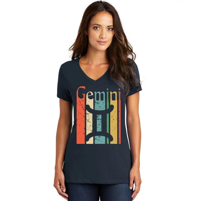 Gemini Funny Vintage Style Gemini Zodiac Women's V-Neck T-Shirt