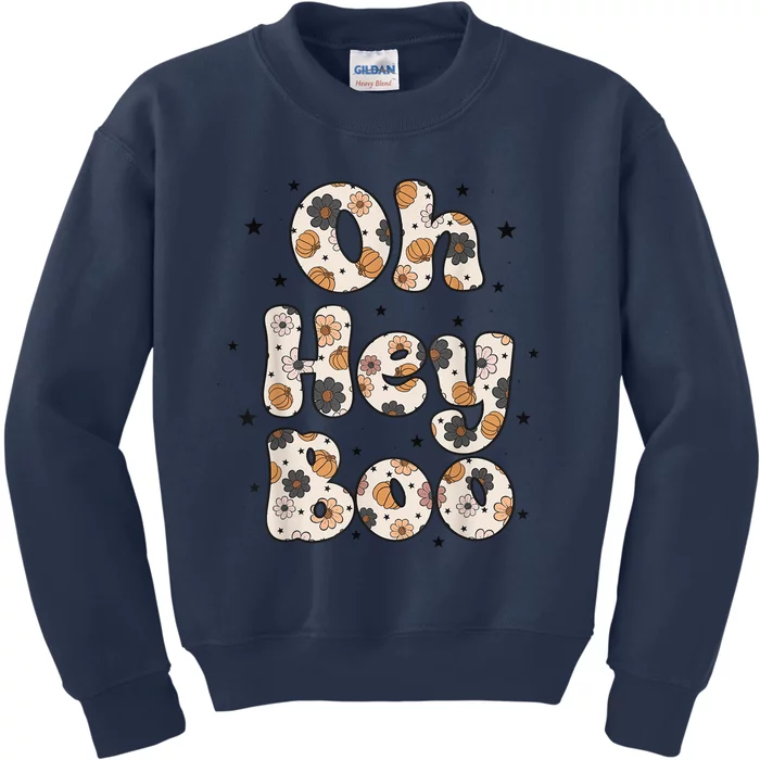 Groovy Fall Vibes Hey Boo Halloween Spooky Vibes Autumn Kids Sweatshirt