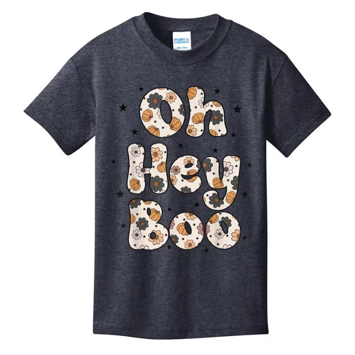 Groovy Fall Vibes Hey Boo Halloween Spooky Vibes Autumn Kids T-Shirt