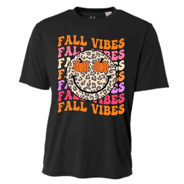 Groovy Fall Vibes Face Retro Thankful Vibes Autumn Gift Cooling Performance Crew T-Shirt