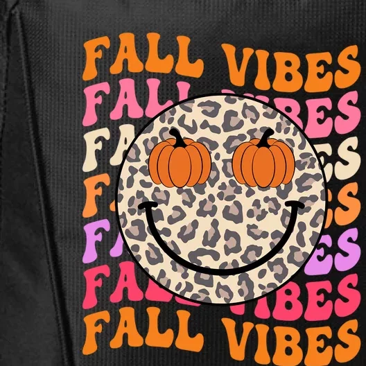 Groovy Fall Vibes Face Retro Thankful Vibes Autumn Gift City Backpack