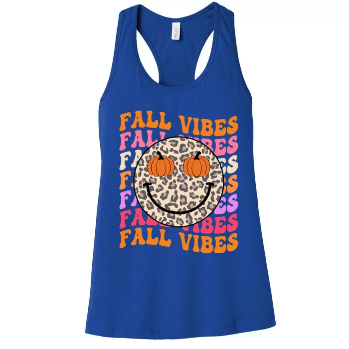 Groovy Fall Vibes Face Retro Thankful Vibes Autumn Gift Women's Racerback Tank