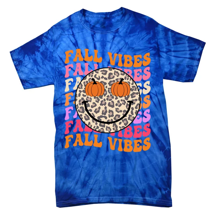 Groovy Fall Vibes Face Retro Thankful Vibes Autumn Gift Tie-Dye T-Shirt