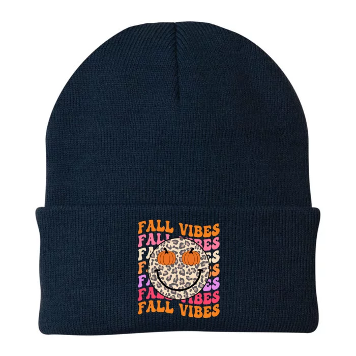 Groovy Fall Vibes Face Retro Thankful Vibes Autumn Gift Knit Cap Winter Beanie