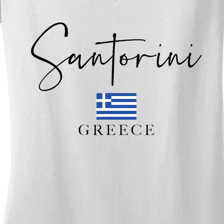 Greece Flag Vacation Island Santorini Women's V-Neck T-Shirt