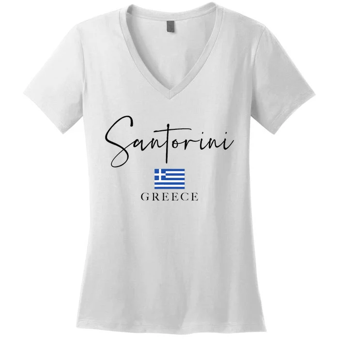 Greece Flag Vacation Island Santorini Women's V-Neck T-Shirt