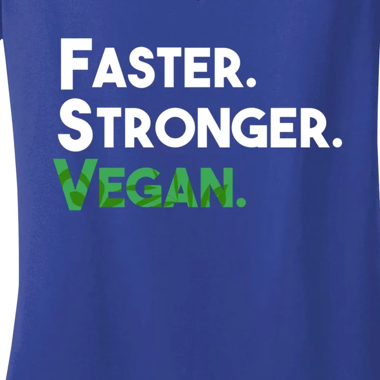 Gift For Vegan Friend Running Sports Faster Stronger Vegan Cute Gift Women's V-Neck T-Shirt