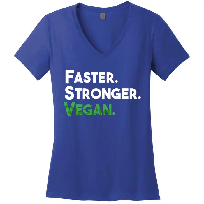 Gift For Vegan Friend Running Sports Faster Stronger Vegan Cute Gift Women's V-Neck T-Shirt