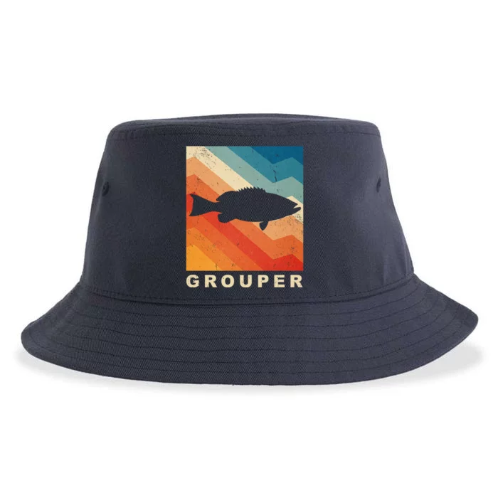 Grouper Fish Vintage Sunset Sustainable Bucket Hat