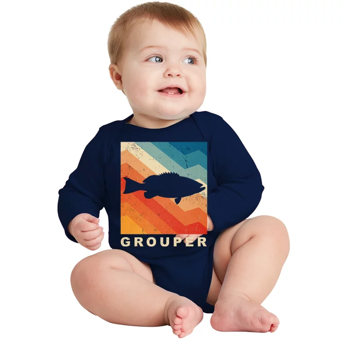 Grouper Fish Vintage Sunset Baby Long Sleeve Bodysuit